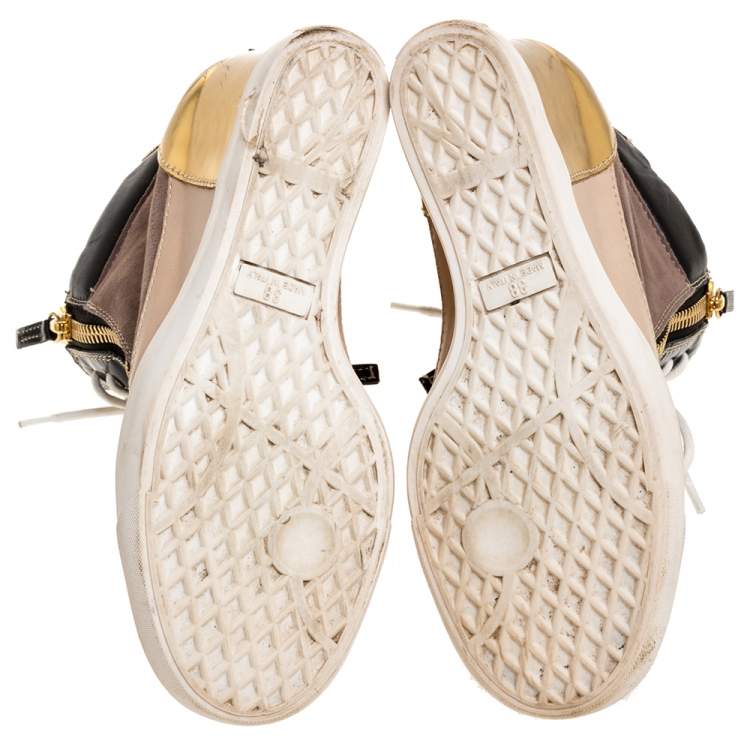 Pre Owned Giuseppe Zanotti Tricolor Suede Leather Wedge Sneakers Size 38