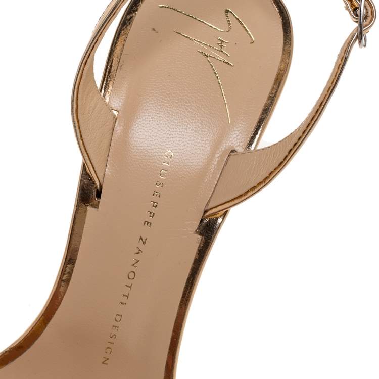 Pre Owned Giuseppe Zanotti Metallic Rose Gold Foil Leather Slingback Sandals Size 39