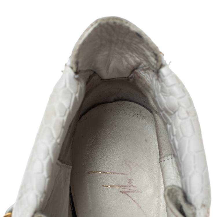 Pre Owned Giuseppe Zanotti White Croc Embossed Leather Lorenz Wedge High Top Sneakers Size 38