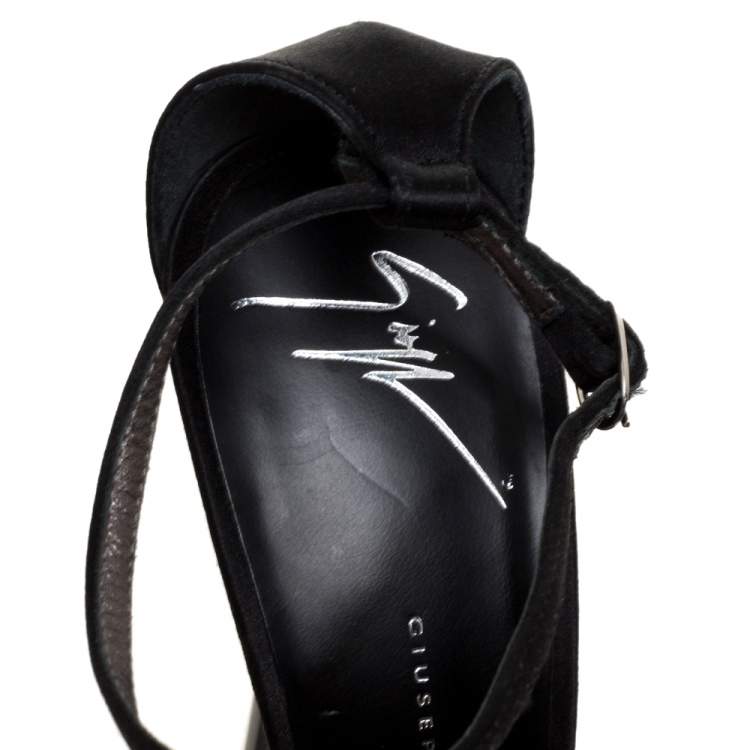 Pre Owned Giuseppe Zanotti Black Satin Crystal Embellished Strappy Sandals Size 37