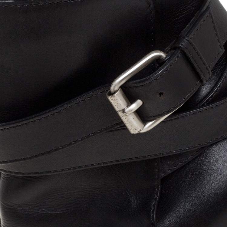 Pre Owned Giuseppe Zanotti Black Leather Peep Toe Platform Ankle Booties Size 39