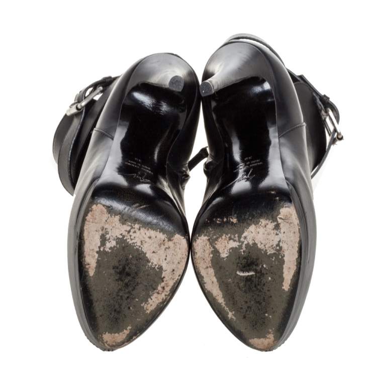 Pre Owned Giuseppe Zanotti Black Leather Peep Toe Platform Ankle Booties Size 39