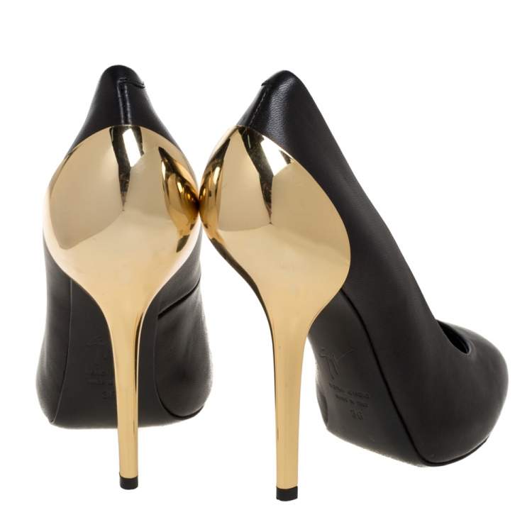 Pre Owned Giuseppe Zanotti Black Leather Platform Metal Heel Pumps Size 36