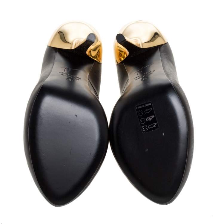Pre Owned Giuseppe Zanotti Black Leather Platform Metal Heel Pumps Size 36