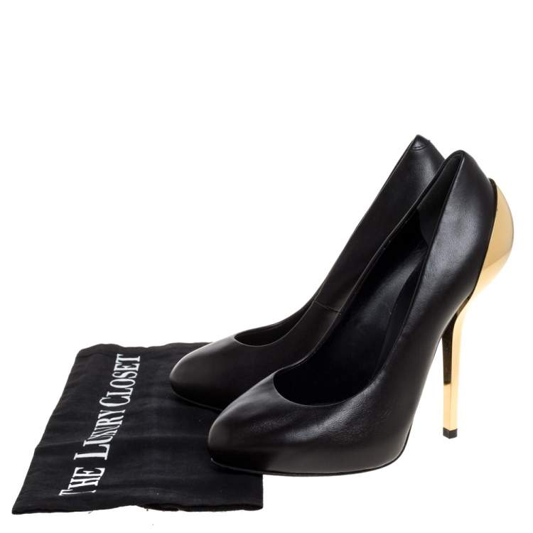 Pre Owned Giuseppe Zanotti Black Leather Platform Metal Heel Pumps Size 36