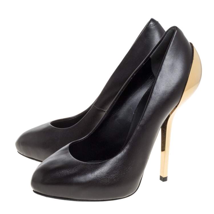 Pre Owned Giuseppe Zanotti Black Leather Platform Metal Heel Pumps Size 36