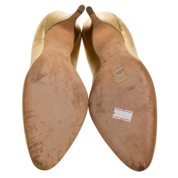 Pre Owned Giuseppe Zanotti Metallic Gold Lizard Embossed Leather Cut Out Pumps Size 37.5
