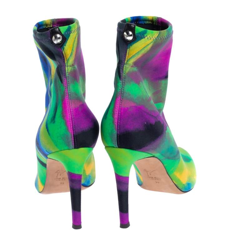 Pre Owned Giuseppe Zanotti Multicolor Tie Dye Stretch Fabric Sock Ankle Boots Size 39