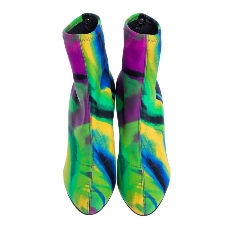 Pre Owned Giuseppe Zanotti Multicolor Tie Dye Stretch Fabric Sock Ankle Boots Size 39