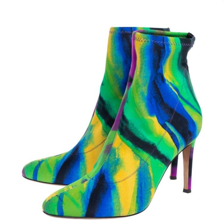 Pre Owned Giuseppe Zanotti Multicolor Tie Dye Stretch Fabric Sock Ankle Boots Size 39