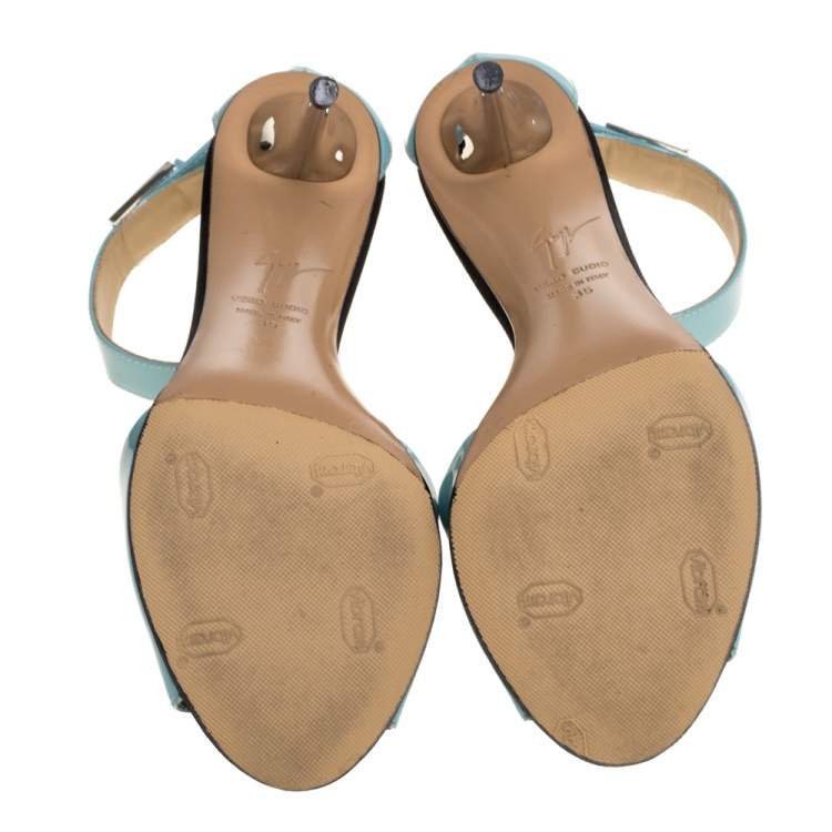 Pre Owned Giuseppe Zanotti Light Blue Patent Leather Ankle Strap Sandals Size 35