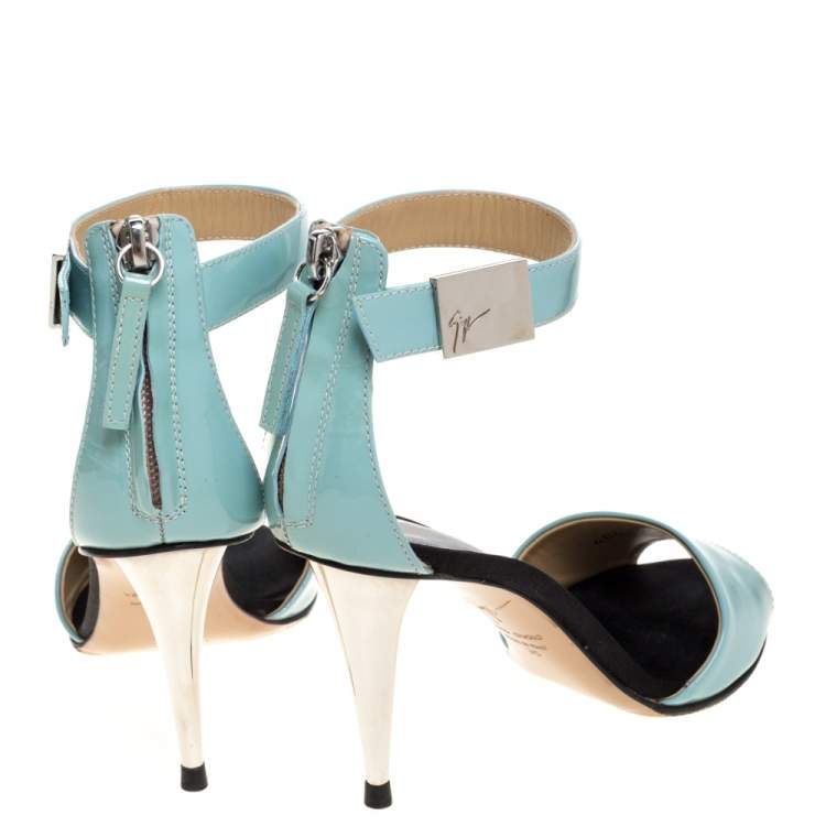 Pre Owned Giuseppe Zanotti Light Blue Patent Leather Ankle Strap Sandals Size 35