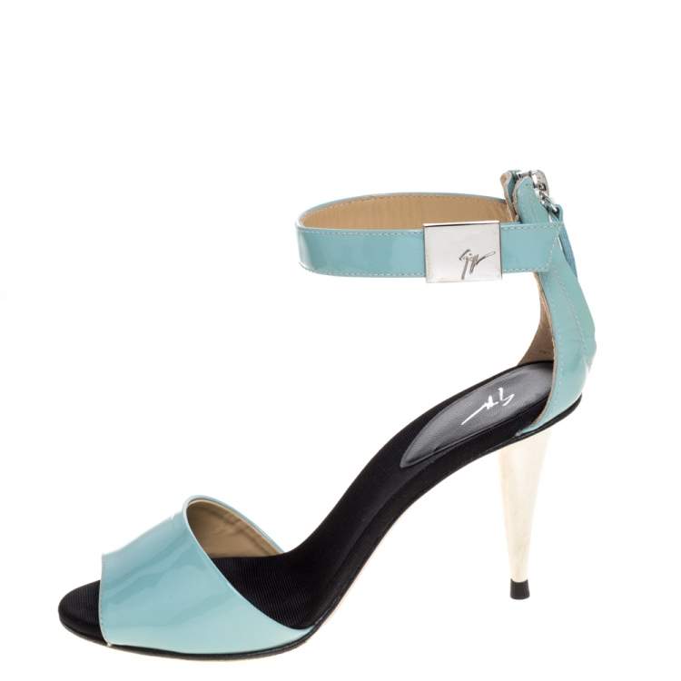 Pre Owned Giuseppe Zanotti Light Blue Patent Leather Ankle Strap Sandals Size 35
