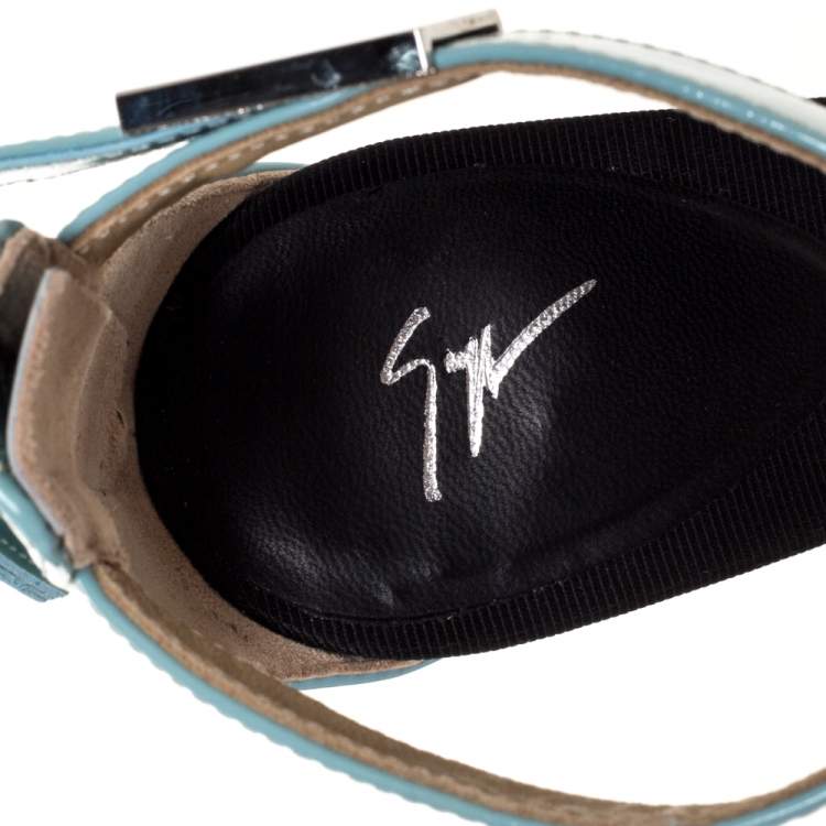 Pre Owned Giuseppe Zanotti Light Blue Patent Leather Ankle Strap Sandals Size 35