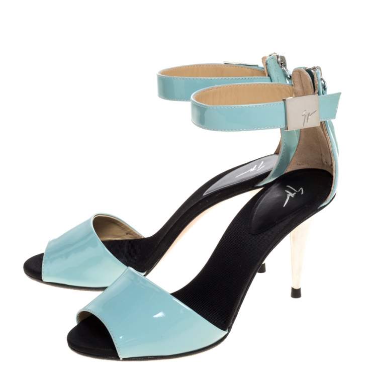 Pre Owned Giuseppe Zanotti Light Blue Patent Leather Ankle Strap Sandals Size 35