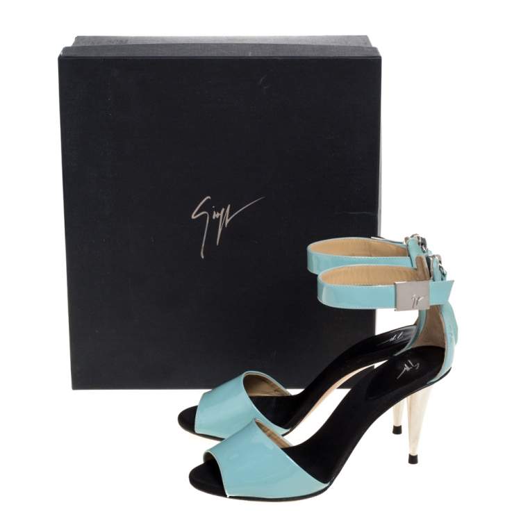 Pre Owned Giuseppe Zanotti Light Blue Patent Leather Ankle Strap Sandals Size 35