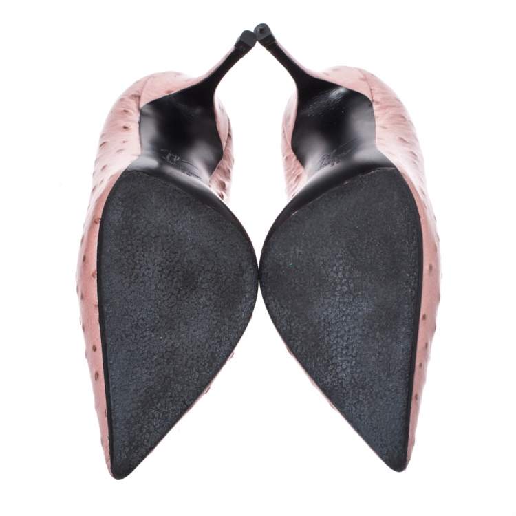 Pre Owned Giuseppe Zanotti Nude Pink Ostrich Embossed Leather Lucrezia Pointed Toe Pumps Size 35