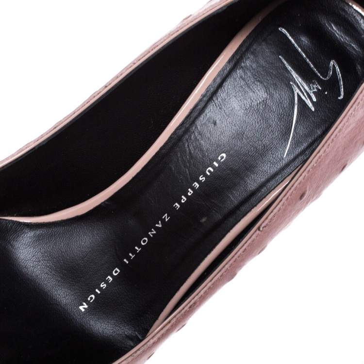 Pre Owned Giuseppe Zanotti Nude Pink Ostrich Embossed Leather Lucrezia Pointed Toe Pumps Size 35