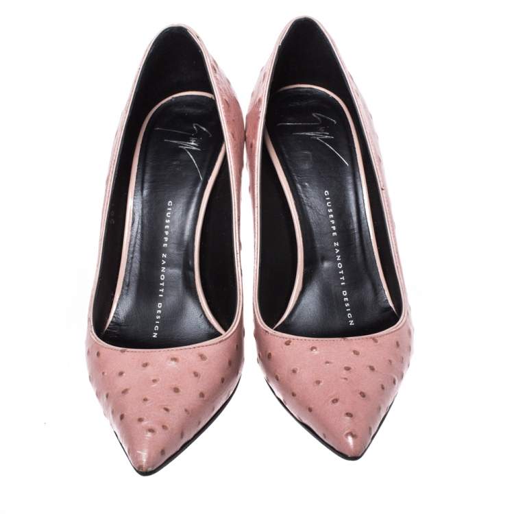 Pre Owned Giuseppe Zanotti Nude Pink Ostrich Embossed Leather Lucrezia Pointed Toe Pumps Size 35