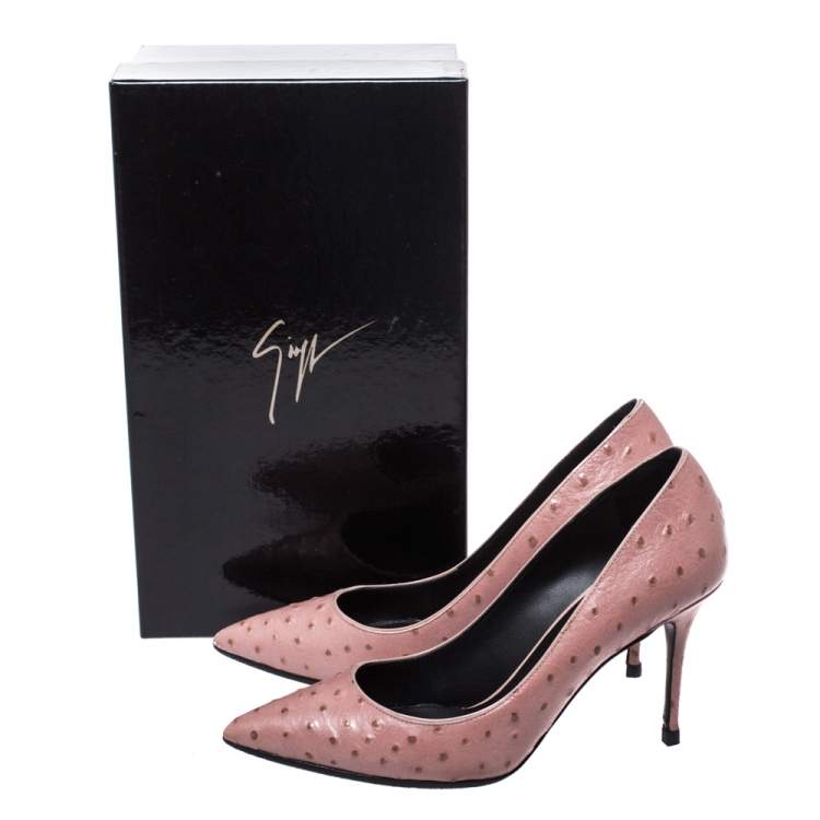 Pre Owned Giuseppe Zanotti Nude Pink Ostrich Embossed Leather Lucrezia Pointed Toe Pumps Size 35