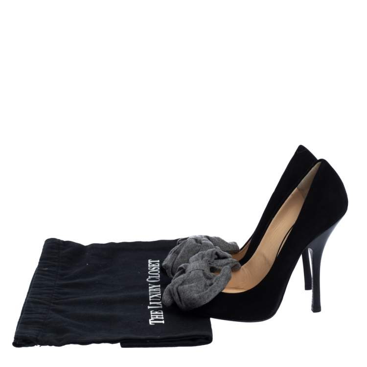 Pre Owned Giuseppe Zanotti Black/Grey Suede and Fabric Bow Pointed Toe Pumps Size 36