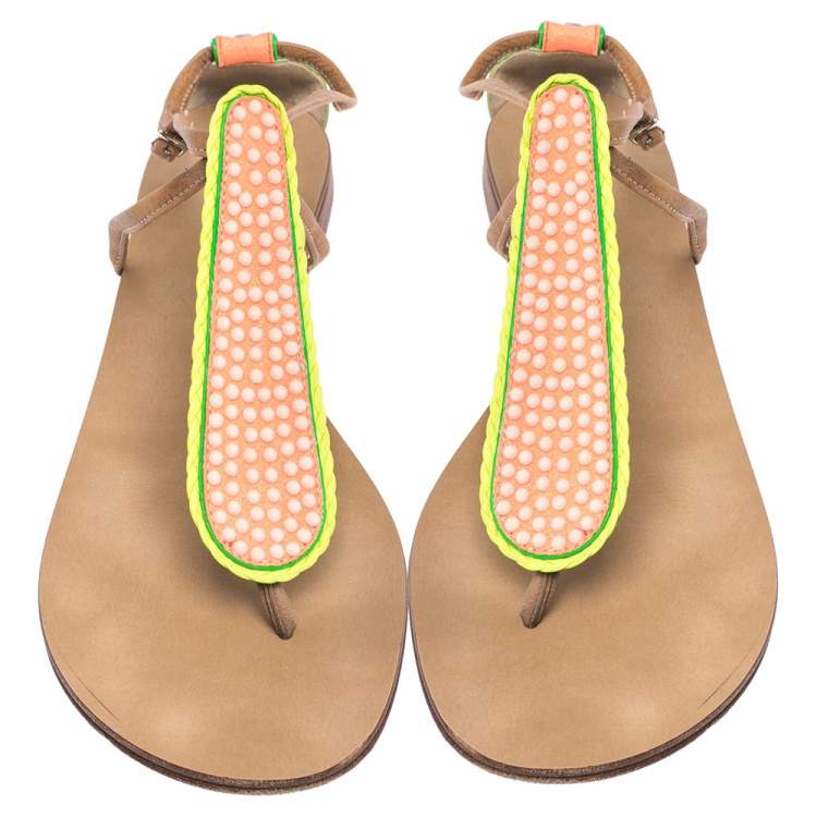 Pre Owned Giuseppe Zanotti Tricolor Leather And Glitter Embellished Thong Flat Sandals Size 41