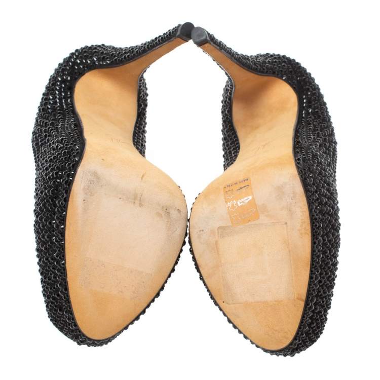 Pre Owned Giuseppe Zanotti Black Crystal Embellished Peep Toe Platform Pumps Size 37