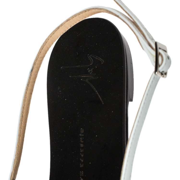 Pre Owned Giuseppe Zanotti Black Leather Crystal Embellished Sling Strap Flats Size 40