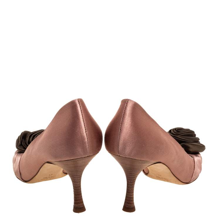 Pre Owned Giuseppe Zanotti Nude Pink/Green Satin Floral Applique Pointed Toe pumps Size 41