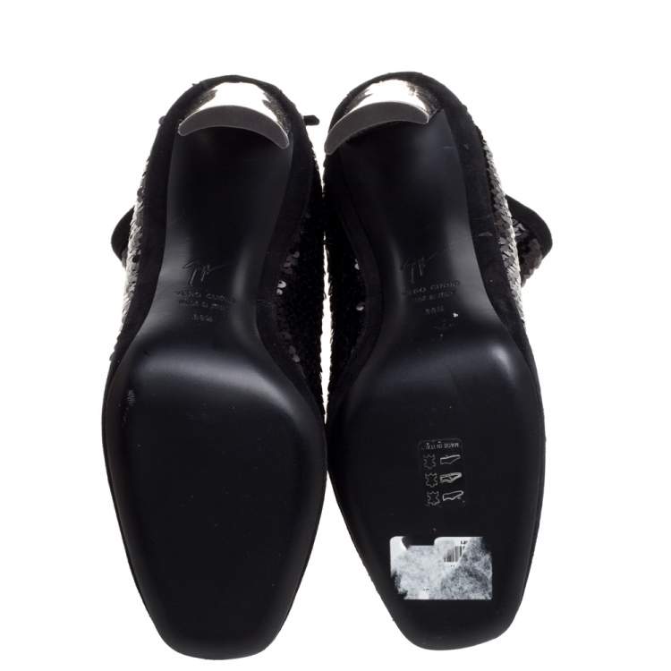 Pre Owned Giuseppe Zanotti Black Sequin And Suede Trims Ankle Boots Size 38.5