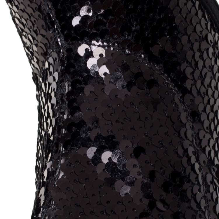 Pre Owned Giuseppe Zanotti Black Sequin And Suede Trims Ankle Boots Size 38.5