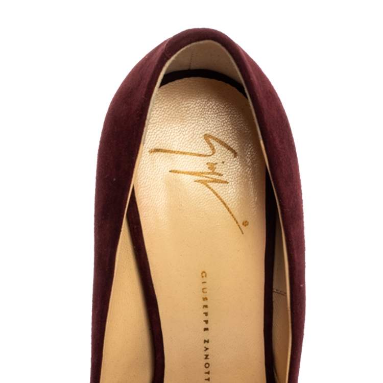 Pre Owned Giuseppe Zanotti Burgundy Suede Leather Peep Toe Platform Pumps Size 39