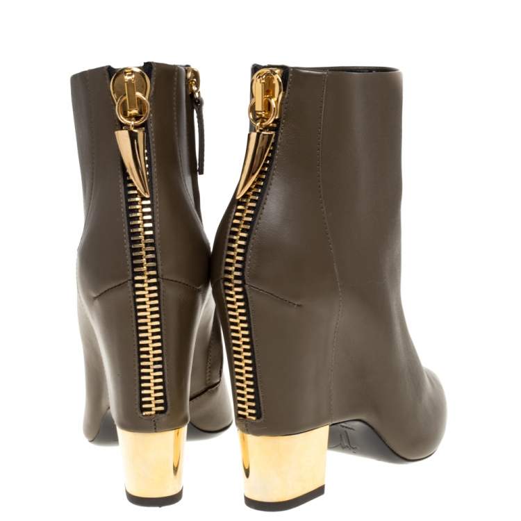 Pre Owned Giuseppe Zanotti Olive Green Leather  Pointed Toe Ankle Booties Size 38