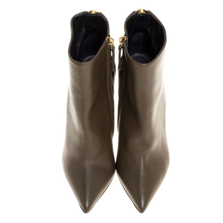Pre Owned Giuseppe Zanotti Olive Green Leather  Pointed Toe Ankle Booties Size 38