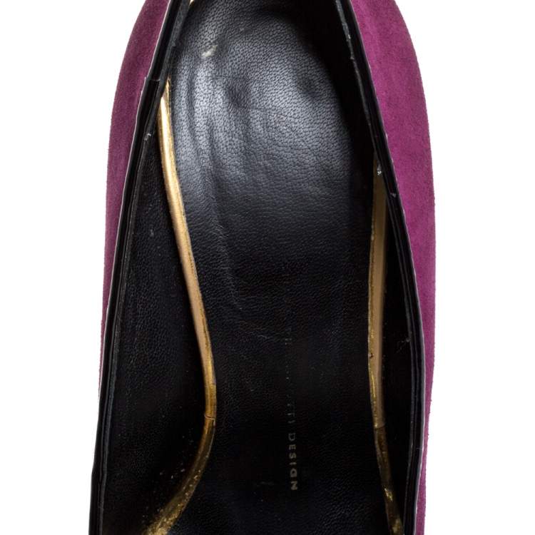 Pre Owned Giuseppe Zanotti Purple Suede Crystal Embellished Pep Toe Ankle Strap Pumps Size 40