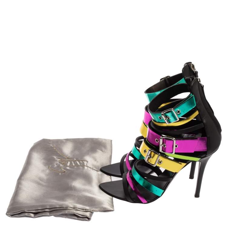 Pre Owned Giuseppe Zanotti Multicolor Metallic Patent Leather Sandals Size 36