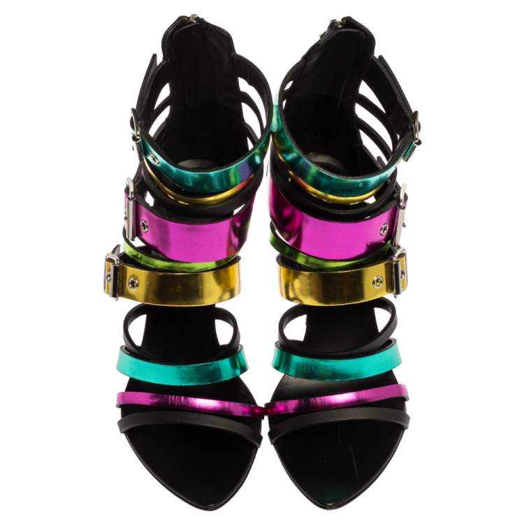 Pre Owned Giuseppe Zanotti Multicolor Metallic Patent Leather Sandals Size 36