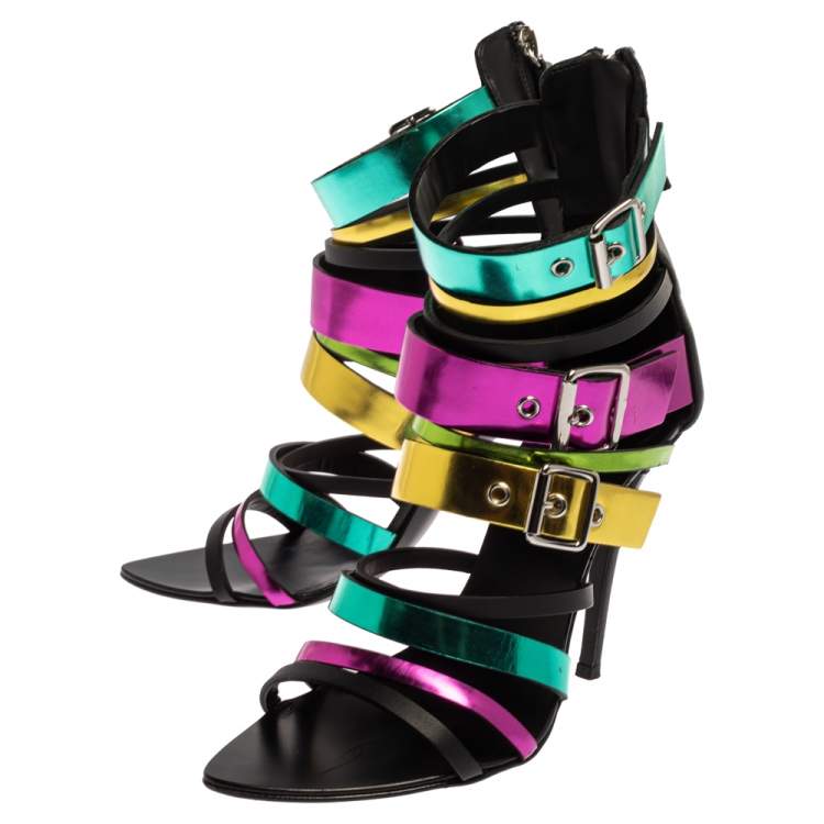 Pre Owned Giuseppe Zanotti Multicolor Metallic Patent Leather Sandals Size 36