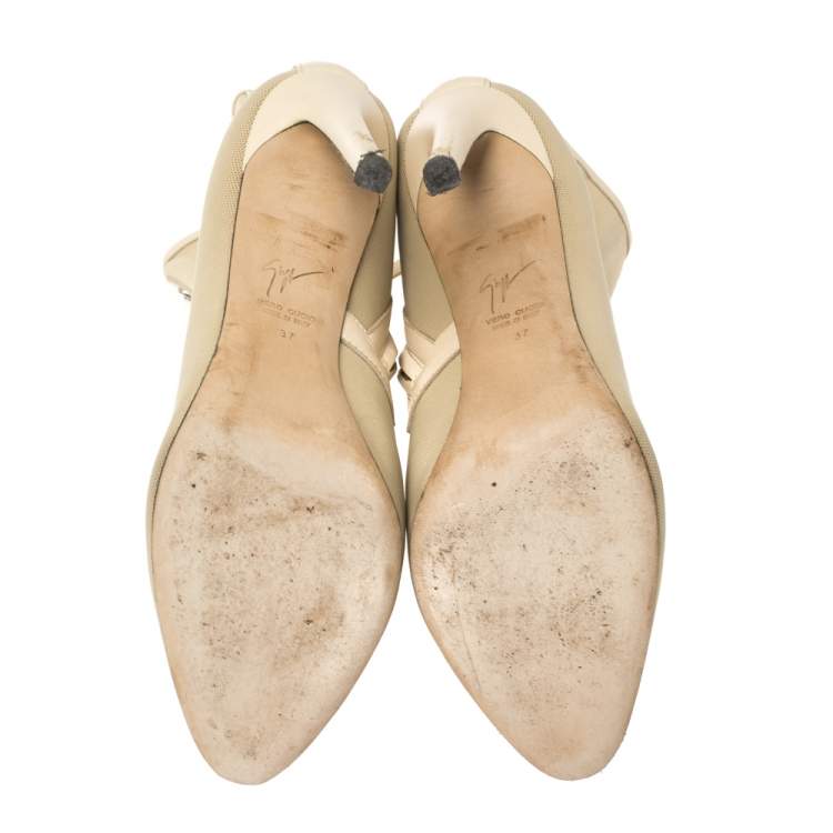 Pre Owned Giuseppe Zanotti Beige Fabric and Leather Trim Ankle Boots Size 37
