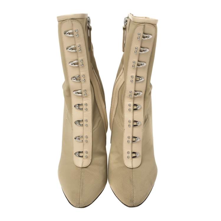 Pre Owned Giuseppe Zanotti Beige Fabric and Leather Trim Ankle Boots Size 37