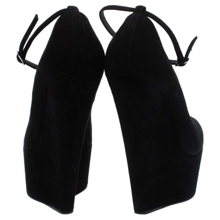 Pre Owned Giuseppe Zanotti Black Suede Ankle Strap Platform Wedge Pumps Size 36