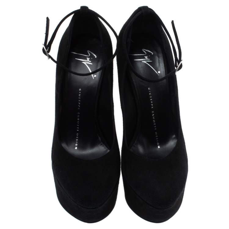Pre Owned Giuseppe Zanotti Black Suede Ankle Strap Platform Wedge Pumps Size 36