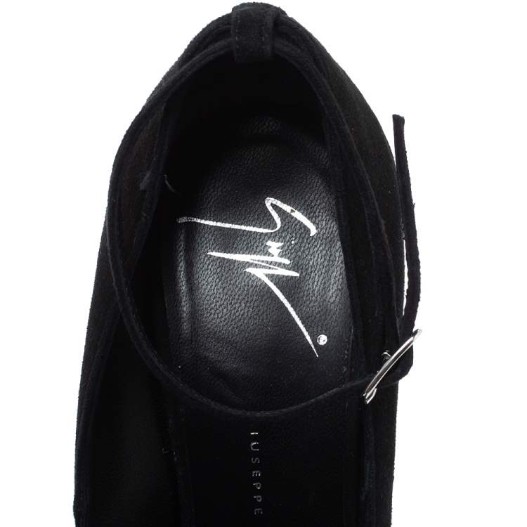Pre Owned Giuseppe Zanotti Black Suede Ankle Strap Platform Wedge Pumps Size 36