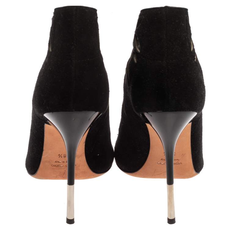 Pre Owned Giuseppe Zanotti Black Suede Zip Cage Sandals Size 38.5