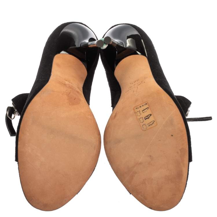 Pre Owned Giuseppe Zanotti Black Suede Zip Cage Sandals Size 38.5