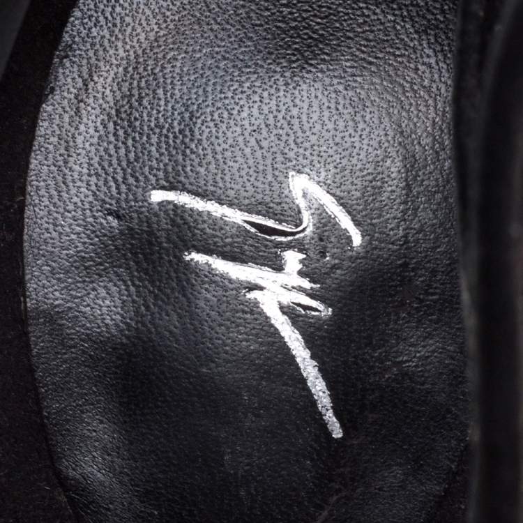 Pre Owned Giuseppe Zanotti Black Suede Butterfly Cutout Sandals Size 37