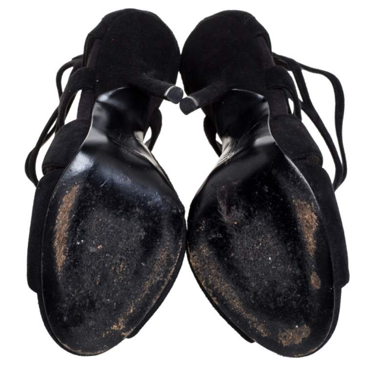 Pre Owned Giuseppe Zanotti Black Suede Butterfly Cutout Sandals Size 37