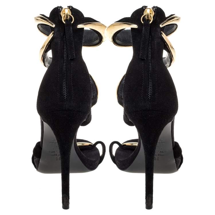 Pre Owned Giuseppe Zanotti Black Suede Alien Ankle Strap Sandals Size 35