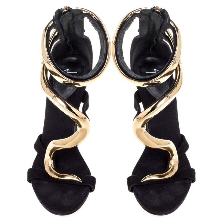 Pre Owned Giuseppe Zanotti Black Suede Alien Ankle Strap Sandals Size 35