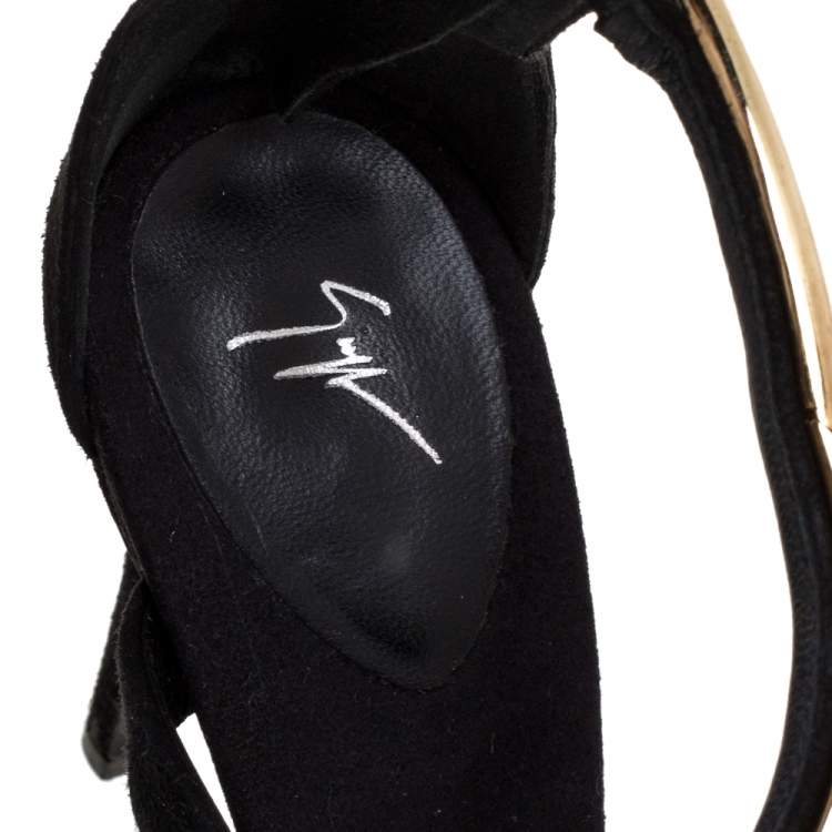 Pre Owned Giuseppe Zanotti Black Suede Alien Ankle Strap Sandals Size 35